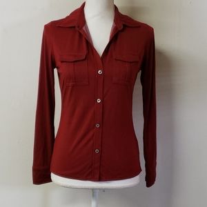 Banana Republic Maroon Jersey Button Down Shirt